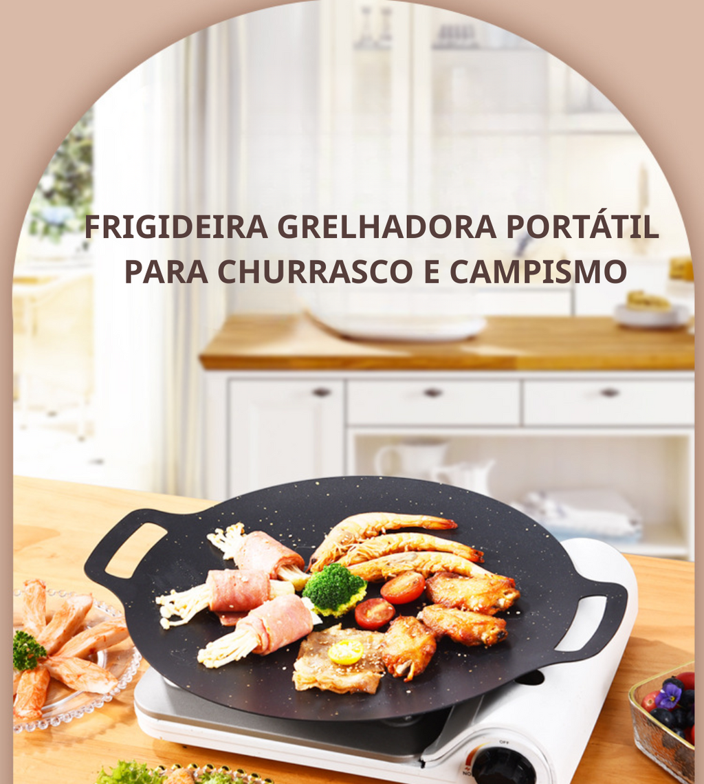 Frigideira grelhadora portátil para churrasco e campismo