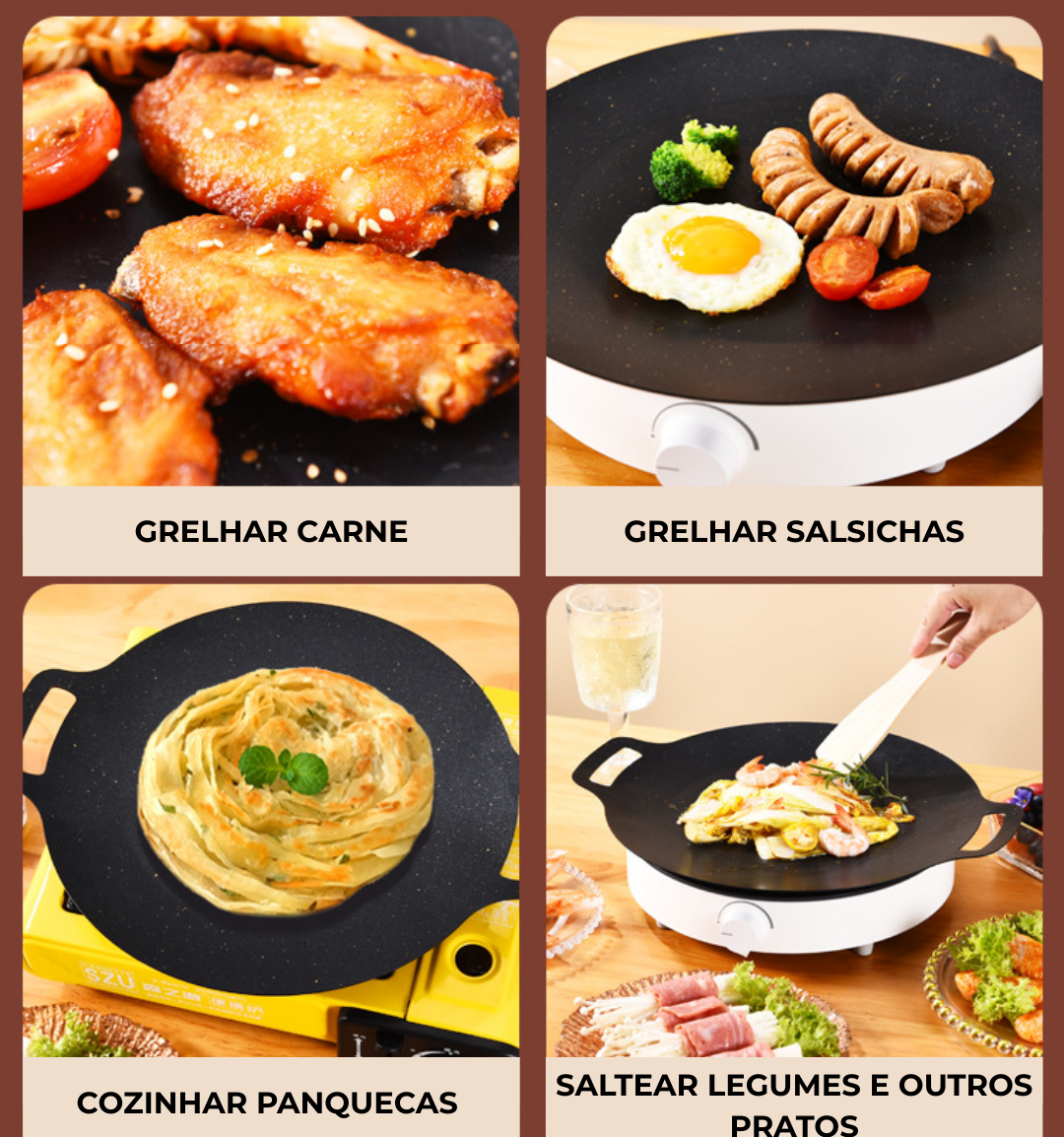 Frigideira grelhadora portátil para churrasco e campismo